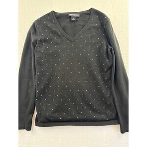 Women’s DKNY Jeans Black Bedazzled v-Neck Sweater Sz M